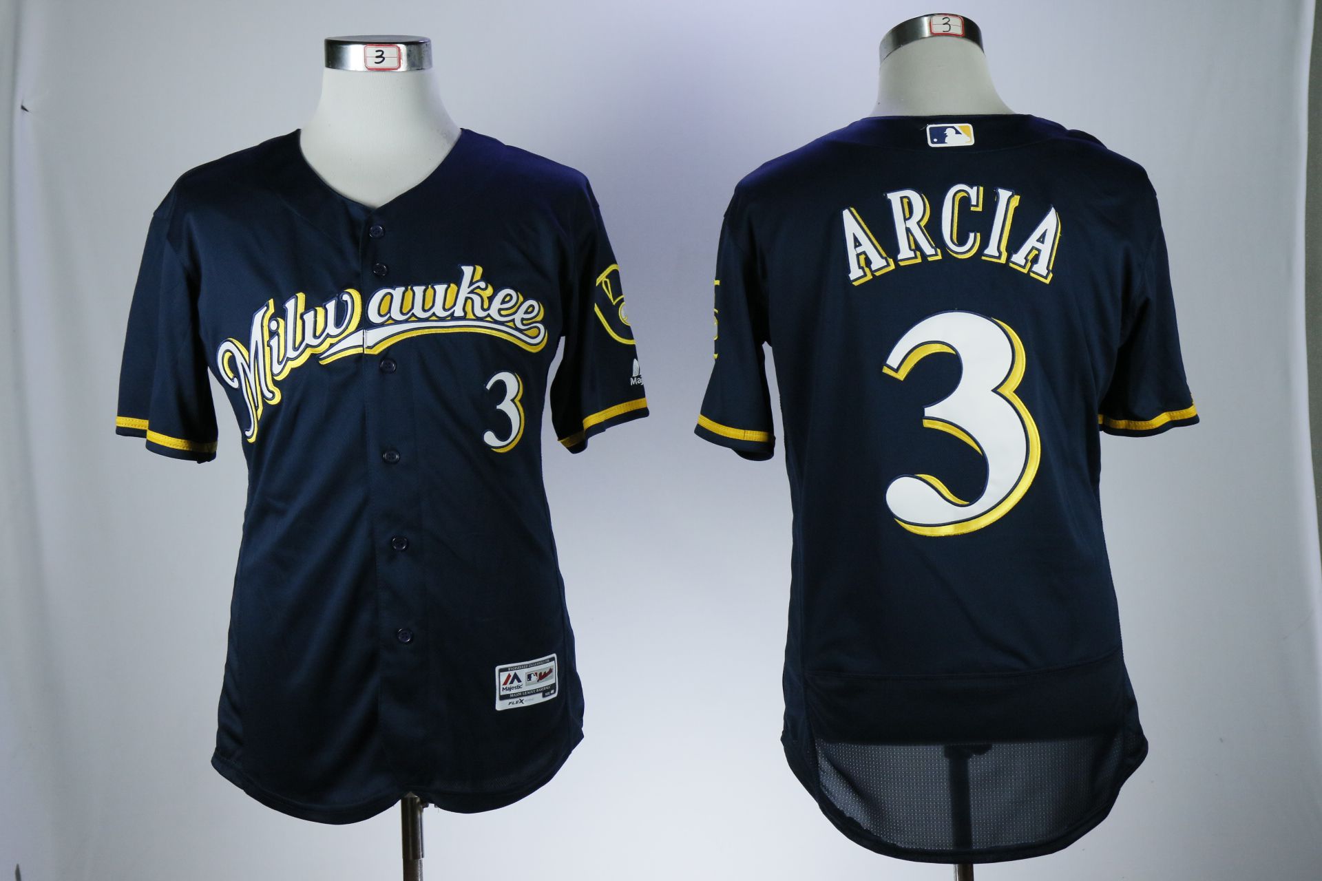 Men Milwaukee Brewers #3 Arcia Blue Elite MLB Jerseys